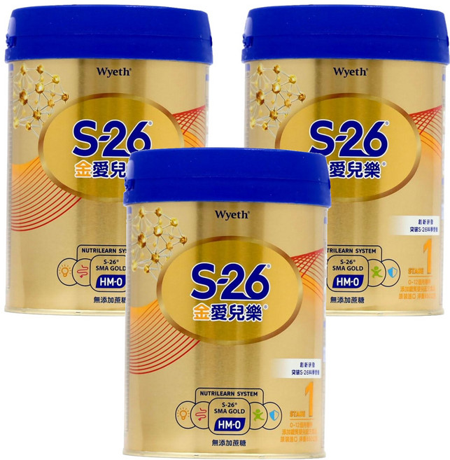 Wyeth 惠氏 S-26 金愛兒樂嬰兒配方奶粉 1號再升級版 0~12個月, 850g, 3罐