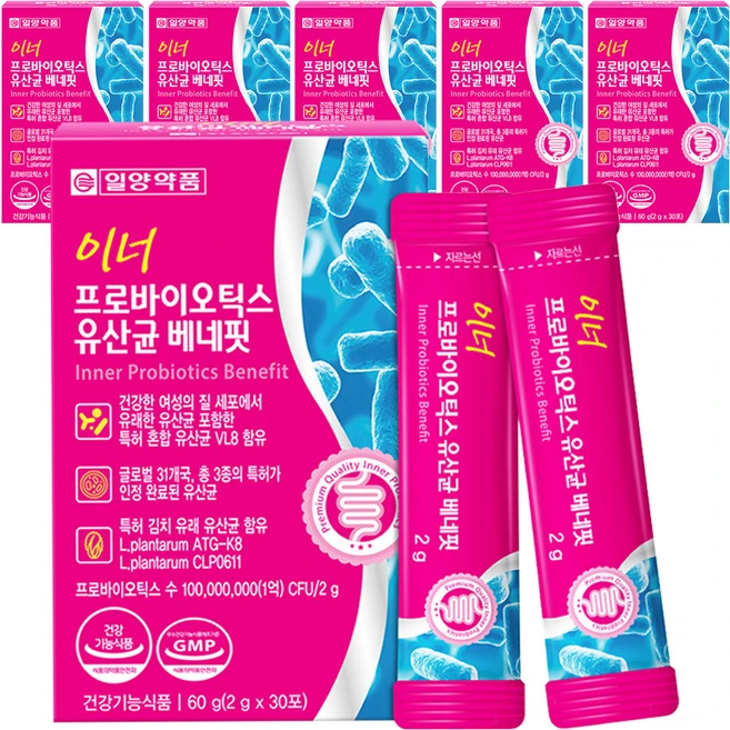 일양약품 이너 프로바이오틱스 유산균 베네핏, 60g, 6개 - 쿠팡