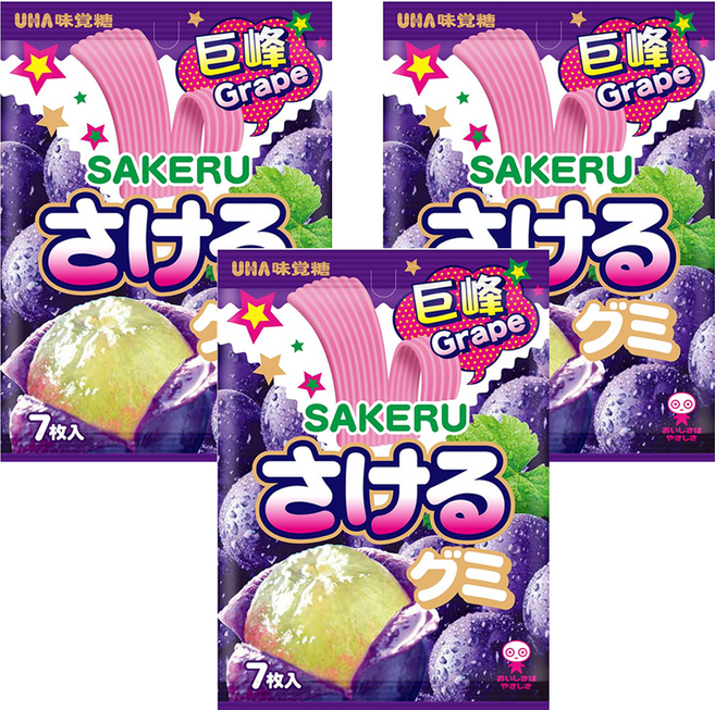 UHA 味覺糖 撕吧 巨峰葡萄味軟糖 7枚入, 32.9g, 3包