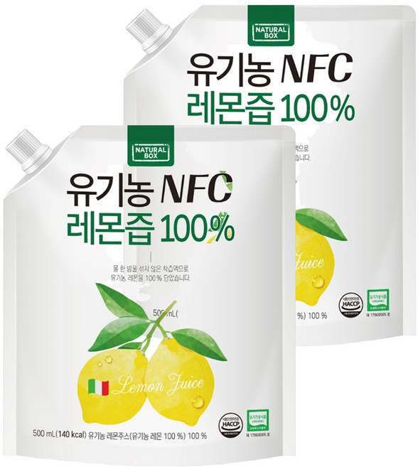 내추럴박스 유기농 NFC 레몬즙, 500ml, 2개