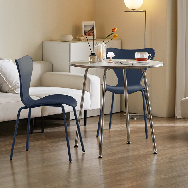 누누 원형 테이블 800 + 리브 의자세트 방문설치, 단일 색상(테이블) + 네이비(의자), 일반의자 2