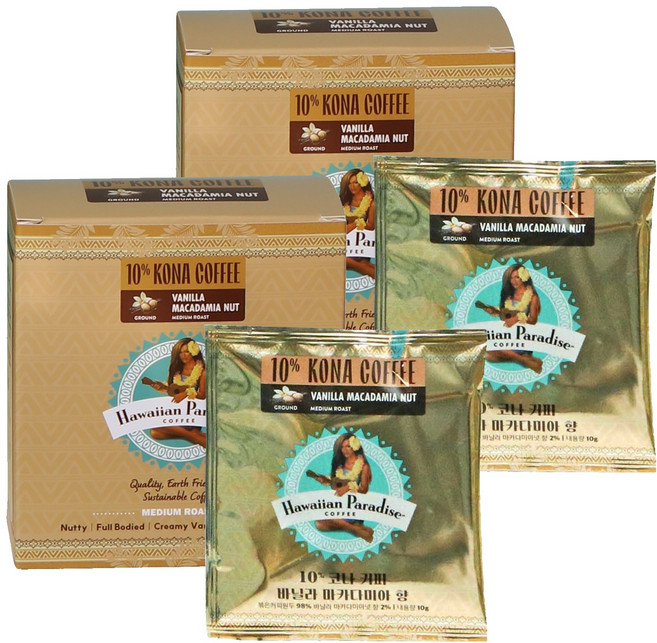 하와이안파라다이스커피 10% 코나 드립백 커피 바닐라 마카다미아 향, 10g, 6개입, 2개