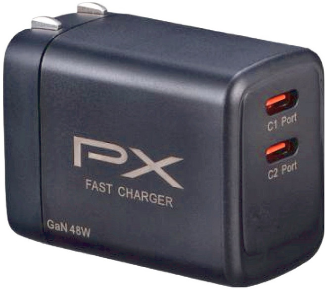 PX 大通 氮化鎵GaN 快速充電器48W 雙孔Type-C 手機快充頭 PWC-4802B 53 x 40 x 29cm 85g, 黑色, 1個