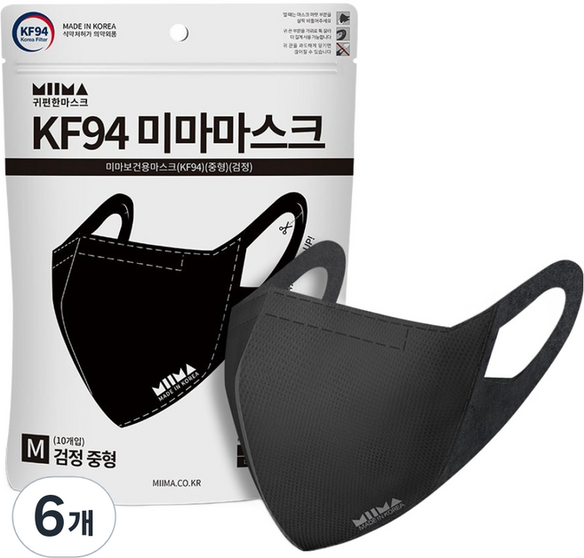 미마 보건용 마스크 중형 KF94, 10개입, 6개, Black