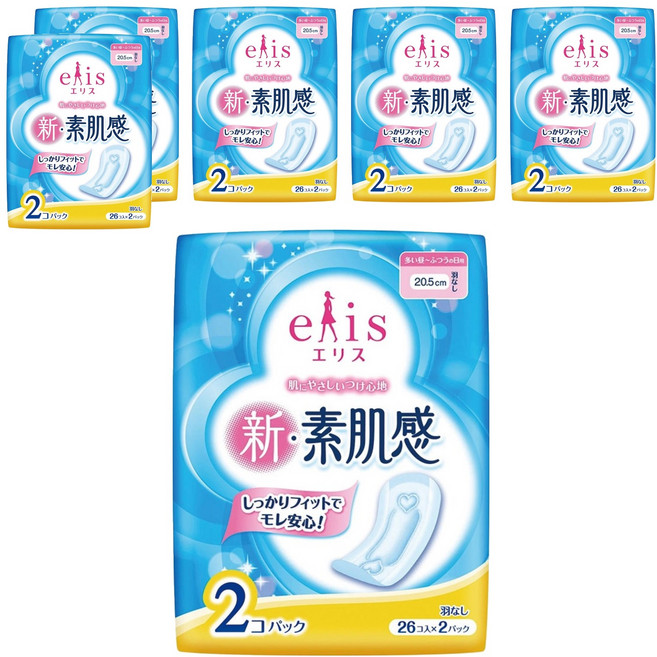 elleair 艾黎艾爾 elis 愛麗思 日本原裝進口 素肌感超薄衛生棉 無翼型, 日用型(20.5cm), 52片, 6組