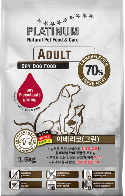 플래티넘 이베리코 전견용 슬로우쿠킹 고기사료, 돼지, 1.5kg, 1개