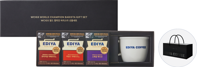 EDIYA COFFEE EDIYA 美式咖啡禮盒 + 購物袋, 1套, 美式咖啡3種 + 馬克杯 + 購物袋