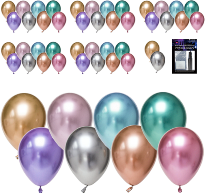 투코비 30cm 크롬크롬 라운드 풍선 50p + 손펌프 + 고정테이프 세트, 혼합색상, 1세트