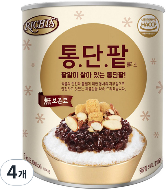 리치스 통단팥 플러스, 3kg, 4개