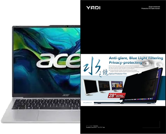 YADI 亞第 獨特磁吸水之鏡防窺片 Acer Lite AL16 52P 39NQ 專用 PF4PPC-W160, 1片, 黑色