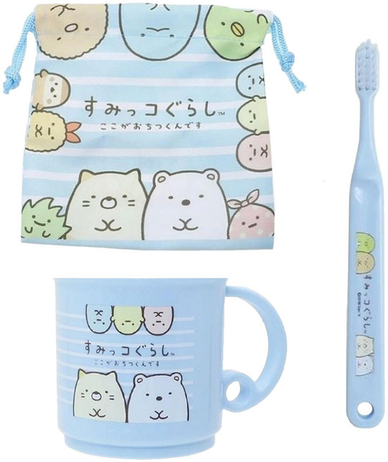 Sumikkogurashi 角落生物 牙刷牙杯 附束口袋 藍, 1組