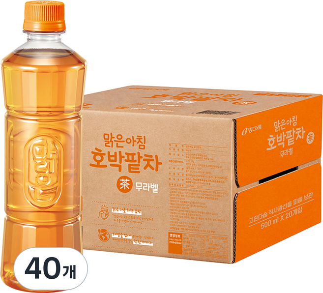 빙그레 맑은아침 호박팥차 무라벨, 500ml, 40개