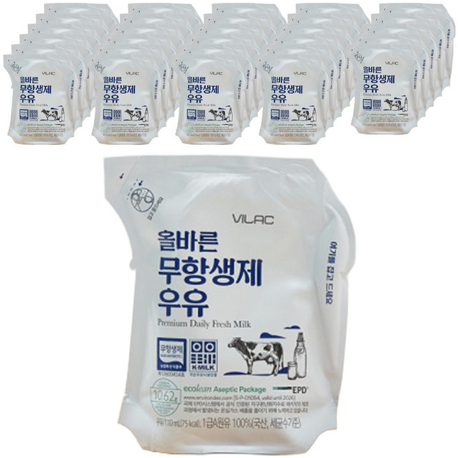비락 올바른 무항생제 멸균우유, 110ml, 108개