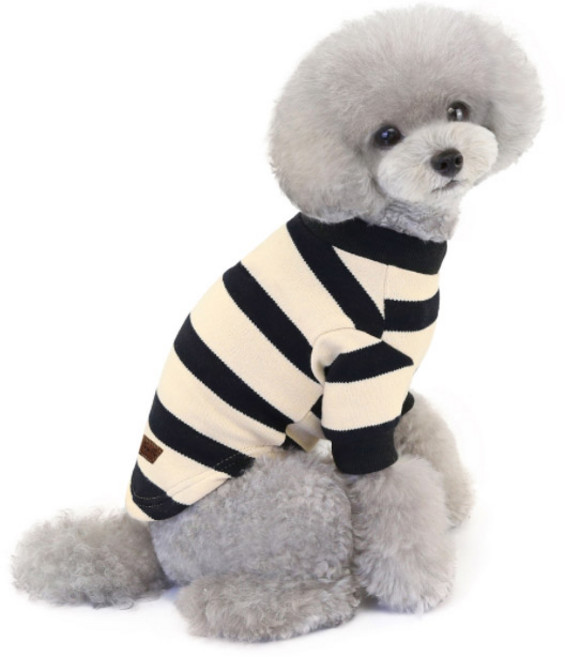 딩동펫 반려동물 스트라이프 티셔츠, 블랙 + 아이보리, 1개