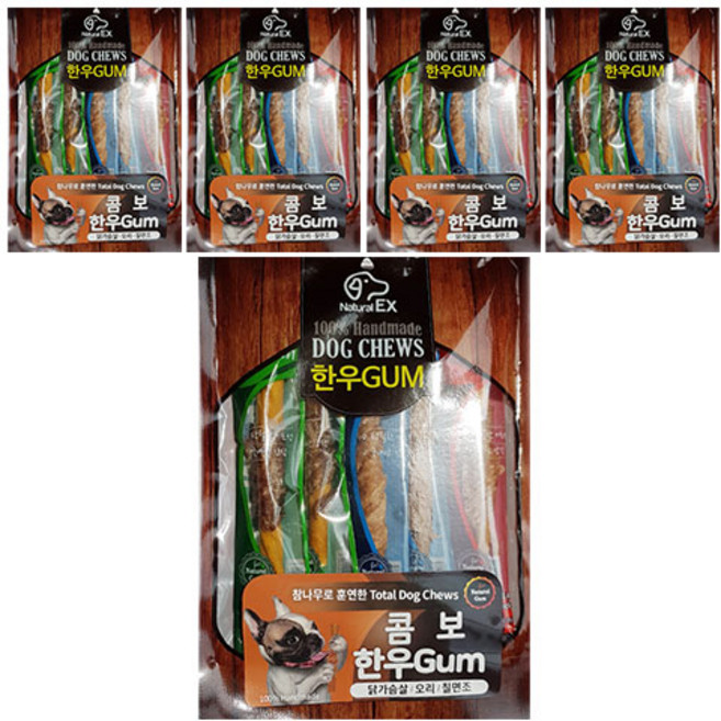 네츄럴이엑스 강아지용 콤보 한우껌 8p, 혼합맛(칠면조/오리/닭/소), 5세트