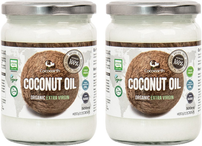 코코어스 유기농 비건 엑스트라버진 코코넛오일, 500ml, 2개