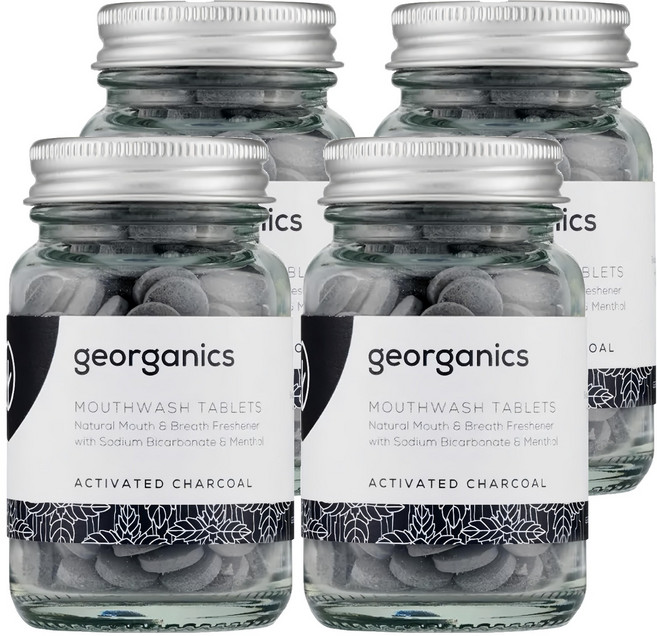 georganics 礦物漱口錠 活性碳 天然口氣清新劑 含碳酸氫鈉和薄荷醇 180錠, 4罐