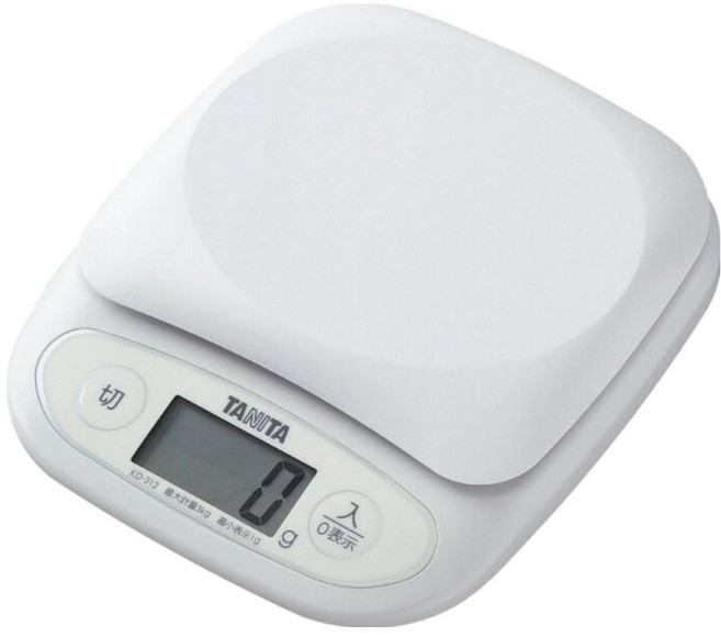 TANITA 塔尼達 日製電子料理秤 KD-312 (3kg/1g), 3kg, 寬面白