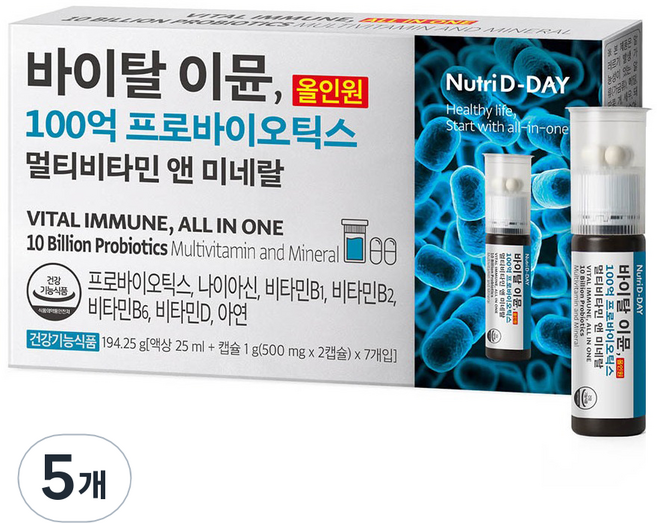 Nutri D-DAY Vital Immune 全效合一 100億益生菌 綜合維他命與礦物質 7入, 194.25g, 5個