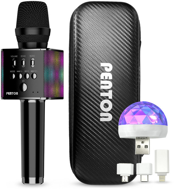 펜톤 무선 LED 블루투스 노래방 마이크 + USB 미러볼, BM5, 혼합색상
