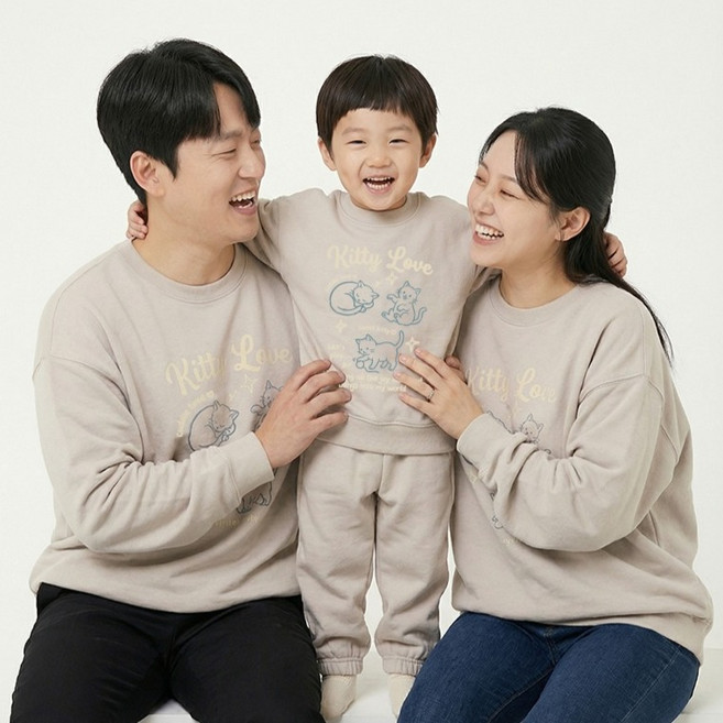 Little rabbit 家庭貓咪素描親子上下裝套組