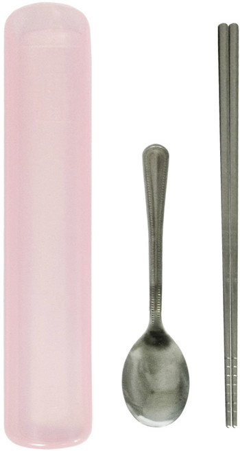 Eastway 彩色餐具組(2入), 粉色, 筷子 + 湯匙 + 收納盒, 1組