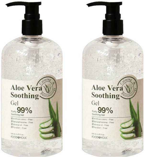 FOODAHOLIC 99%蘆薈保濕凝膠 按壓式 500ml - 舒緩保濕 無人工色素, 2瓶
