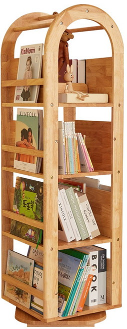 팀버토츠 올라운드 회전책장 아치형 방문설치, 4단, 내츄럴
