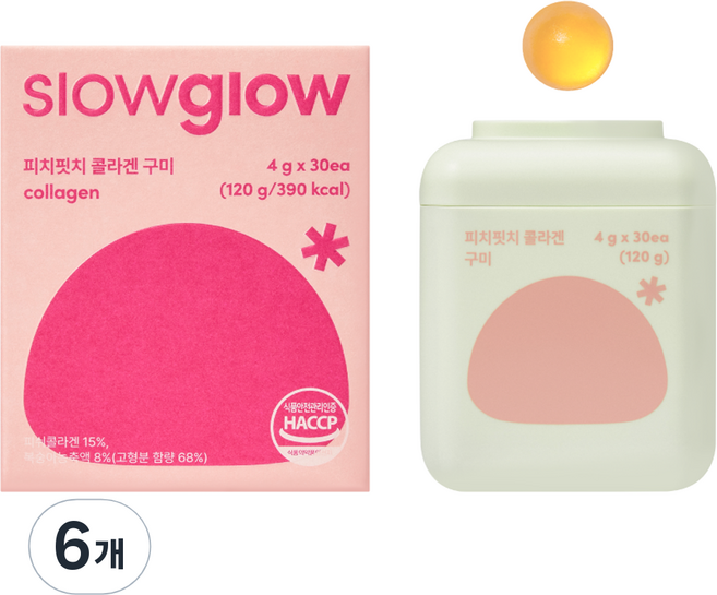 슬로우글로우 피치핏치 콜라겐 구미 4g, 30정, 6개