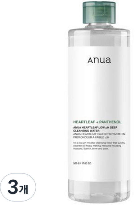아누아 어성초 약산성 딥 클렌징 워터, 500g, 3개