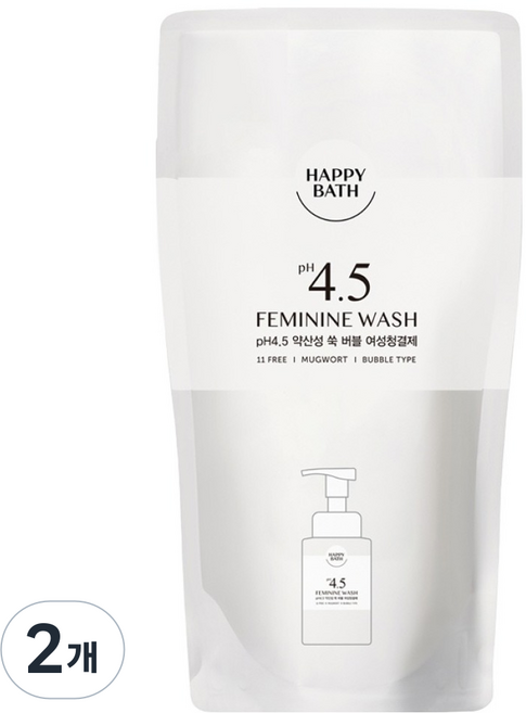 HAPPY BATH pH4.5弱酸性艾草泡沫女性私密處清潔液 補充包, 2個, 300ml