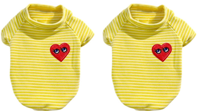 SassyDog 保暖衣 條紋愛心, 黃色, 2件