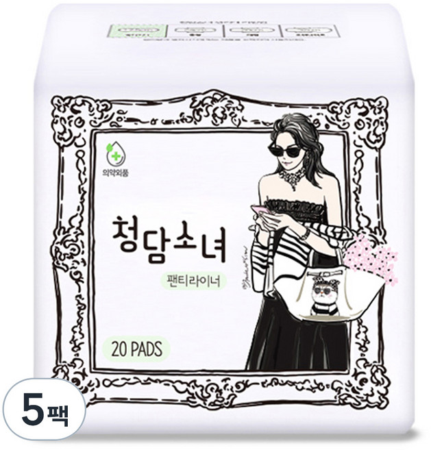 [비건라이프] 청담소녀 팬티라이너, 롱, 20개입, 5개