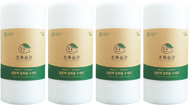 초록습관 생분해 일회용 수세미, 60개입, 4개