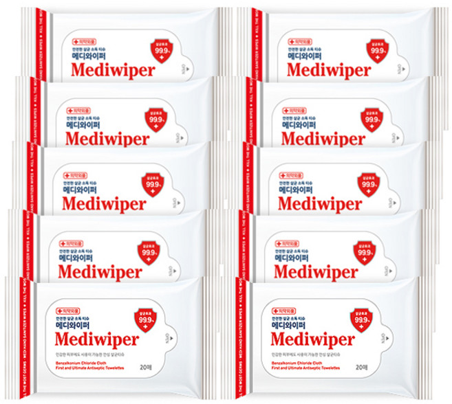 메디와이퍼 손소독 티슈 휴대형, 20매입, 10개