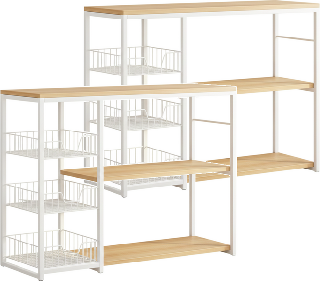 AOTTO 創意傢俱 多功能三層廚房置物架 80CM帶籃款 鋼架, 白色, 2個