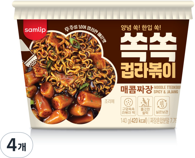 삼립 쏙쏙 컵라볶이 매콤짜장, 140g, 4개