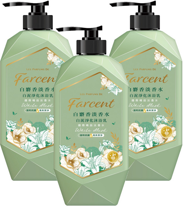 Farcent 花仙子 白泥淨化沐浴乳 白麝香, 1kg, 3瓶