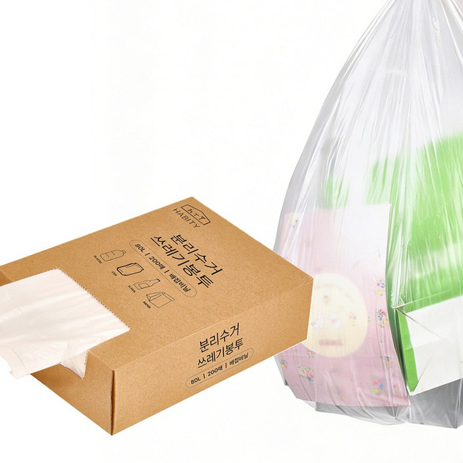 하비티 배접 분리수거 쓰레기 비닐봉투 박스포장 200매, 80L, 1개