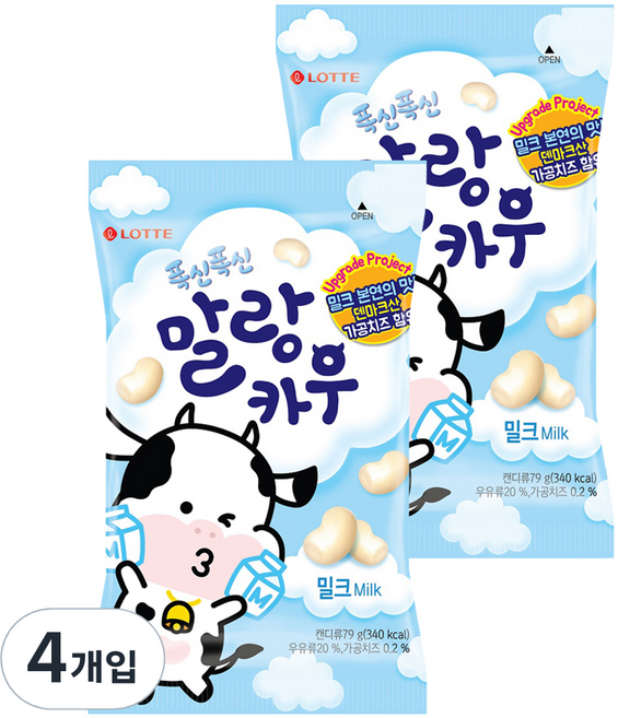 롯데웰푸드 말랑카우 밀크, 79g, 4개
