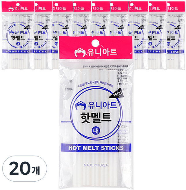 유니아트 스틱형 핫멜트 접착제 대 흰색 5p, 20개