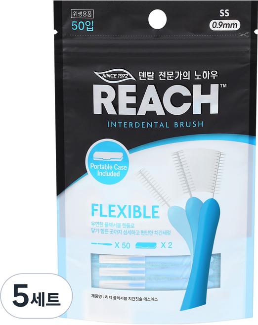 리치 플렉서블 치간칫솔 에스에스 50입 + 전용케이스 2p 세트, 0.9mm, 5세트