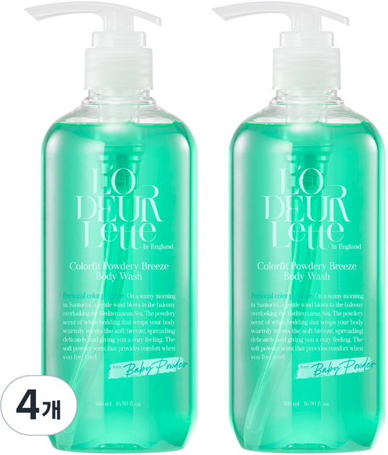 로더렛 인 잉글랜드 컬러핏 파우더리 브리즈 바디 워시 베이비파우더향, 4개, 500ml