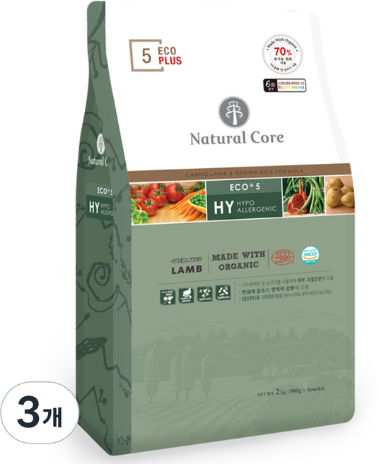 네츄럴코어 전연령 강아지 에코플러스5 건식사료, 양, 2kg, 3개
