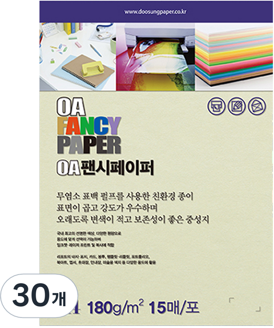 두성종이 OA 팬시페이퍼 컬러복사지 연미색 180g R02, A4, 30개