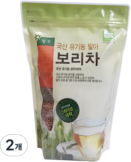 청오건강 유기농 발아 보리차, 500g, 1개입, 2개
