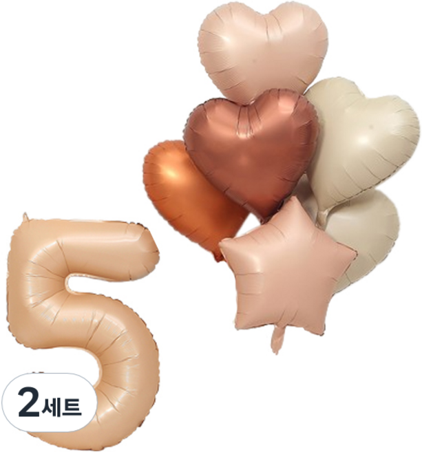 P&B UNITY 棕色數字5氣球 + 愛心星星氣球6件組, 米色, 2套