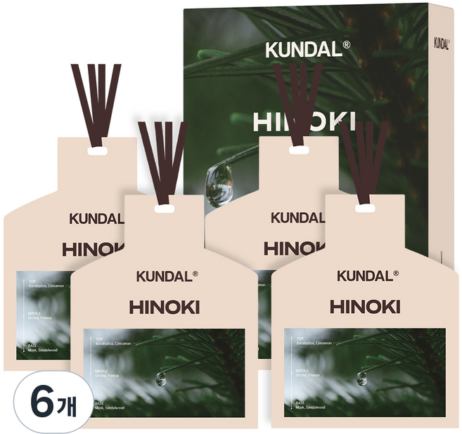 쿤달 차량용 퍼퓸드 샤쉐 7g x 4p, 6개, 히노키