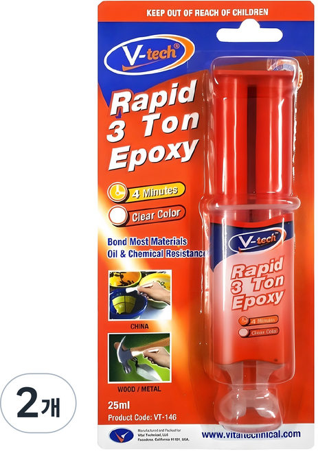 Vtech 주사기 에폭시 접착제 25ml, 2개