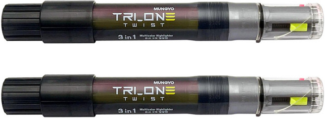 MUNGYO TRI-ONE TWIST 3合1三色螢光筆, 1組, 螢光黃色 + 螢光粉色 + 螢光綠色